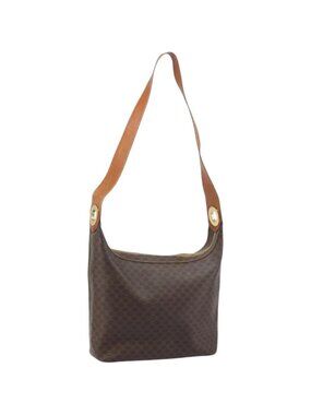 CELINE Macadam Canvas Shoulder Bag PVC Leather Brown Gold